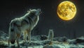 Wolf howling at full moon, a beautiful scene in the night sky Royalty Free Stock Photo