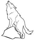 Wolf Howling in the Midnight Black And White Illustration Royalty Free Stock Photo