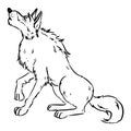 Wolf howling on the moon. Dog or wolf lineart cartoon illustration. Canine in lineart style image. Wild animal in comic style