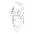 Wolf howling at the moon drawn in a continuous line in a minimalist style. Design suitable for modern tattoos, decor, logo Royalty Free Stock Photo