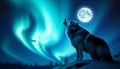 Wolf howling moon night, wildlife nature scene, Stock Photo, Generative AI Royalty Free Stock Photo