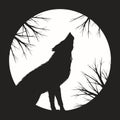 The wolf howling at the moon. Silhouette of animal in the night. Halloween background. Royalty Free Stock Photo