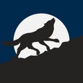 The wolf howling at the moon. Silhouette of animal in the night. Halloween background. Royalty Free Stock Photo