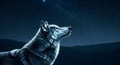 Wolf howling at starry night sky, ai generated Royalty Free Stock Photo