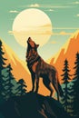 wolf howls at full moon in forest nature landscape AI generated Royalty Free Stock Photo