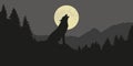 Wolf howls at full moon in a forest silhouette Royalty Free Stock Photo