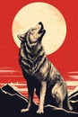 wolf howls at full moon AI generated Royalty Free Stock Photo
