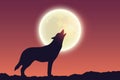 Wolf howls at full moon silhouette Royalty Free Stock Photo