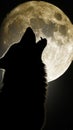 A wolf howls at the moon. On a dark night, the wolf howls in full force. Generated by AI Royalty Free Stock Photo