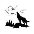 Wolf howls at the moon - forest landscape, Wildlife Stencils - mountain Silhouettes for Cricut, Wildlife clipart, png