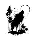 The wolf howls at the moon graphics. Tattoo, t-shirt print. Vector illustration Royalty Free Stock Photo