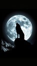 A wolf howls at the moon. At night, when the moon is full, the wolf sings his song.