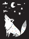 Wolf howls at the moon in the night. Scandinavian style. Vector illustration Royalty Free Stock Photo