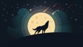 Wolf howls at the moon at night vector illustration Royalty Free Stock Photo