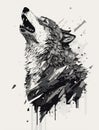 The wolf howls. Sketchy, graphical, color portrait of a wolf head on a white background Royalty Free Stock Photo