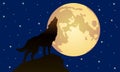 Wolf howls to the full moon in a starry night vector illustration EPS 10 Royalty Free Stock Photo