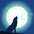 The wolf howls to the moon. Moon and wolf. Royalty Free Stock Photo