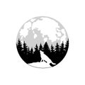 Wolf howls vector icon. Full moon and forest illustration sign. Wolf with moon symbol or logo.