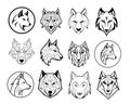 Wolf icon set sketch hand drawn Logo Vector illustration Royalty Free Stock Photo