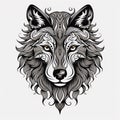 Elegant Black And Gray Tribal Art Wolf Head Vector Illustration