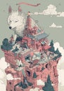 A wolf, Isometric art, line drawing, dreamlike illustrations