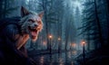 Nightmare Unleashed: The Aggressive Werewolf in the Sinister Forest