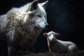 Wolf lamb constrast. Generate Ai