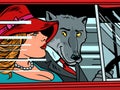 Wolf and Little Red Riding Hood in the car Royalty Free Stock Photo
