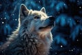a wolf looking up at the moon ai created Royalty Free Stock Photo