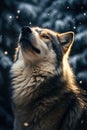 a wolf looking up at the moon ai created Royalty Free Stock Photo