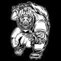 Wolf Mascot American Football Black and White Illustration Royalty Free Stock Photo