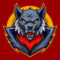 A wolf mascot with fierce expression against a bright red backdrop, Werewolf Logo, Vector Illustration Royalty Free Stock Photo