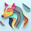 a wolf, minimalistic colorful organic forms, energy, assembled, layered, depth, alive vibrant, 3D, abstract, on a light blue