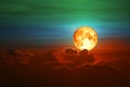 wolf moon back on silhouette heap cloud on the sunset sky Royalty Free Stock Photo