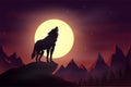 Wolf howling silhouette with large full moon Royalty Free Stock Photo