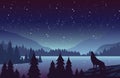 Wolf in mountains landscape flat vector illustration