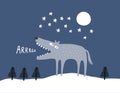 Wolf at night in a winter landscape Royalty Free Stock Photo