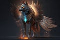 Wolf Ornate Ice Fire Headdress Fiery Eyes. Generative AI