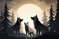 wolf pack in forest landscape at full moon paper art AI generated Royalty Free Stock Photo