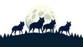 Wolf Pack Silhouette in Night Landscape, vector design Generative AI Royalty Free Stock Photo