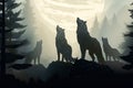 wolf pack stand howl to full moon night lansdscape Royalty Free Stock Photo