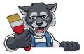 Wolf Painter Decorator Holding Paintbrush