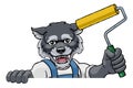 Wolf Painter Decorator Paint Roller Mascot Man