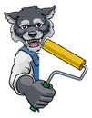 Wolf Painter Decorator Paint Roller Mascot Man