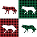 Wolf pattern at Buffalo Plaid. Festive background for design and print