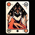 Wolf playing card. Vector illustration. Isolated on black background. Generative AI