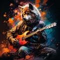 wolf playing guitar AI generated
