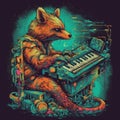 A wolf playing piano colorful vinatge generative AI