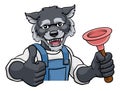 Wolf Plumber Cartoon Mascot Holding Plunger Royalty Free Stock Photo