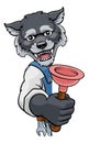 Wolf Plumber Cartoon Mascot Holding Plunger Royalty Free Stock Photo